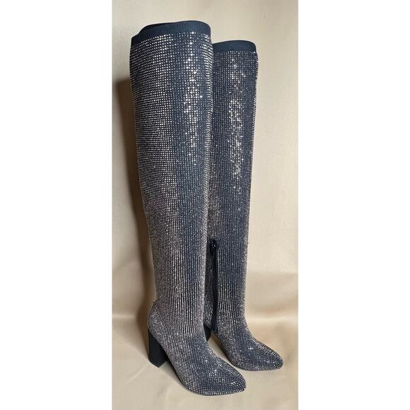 Wild Pair Bravy2 Thigh High Knit Rhinestone Boots 5 M New - Picture 1 of 10